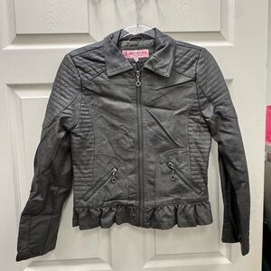 Urban Republic Quilted Faux Leather Jacket with Ruffle Hem in Gray